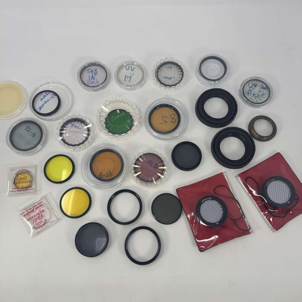 Lot of Camera Lens Filters Tiffen Hoya Vivitar Colors w/Cases